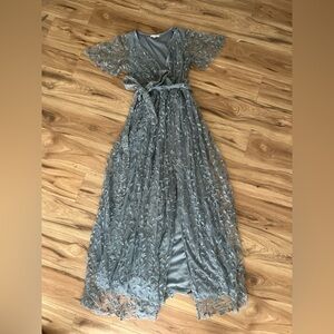 Elegant blue Floral Lace Dress